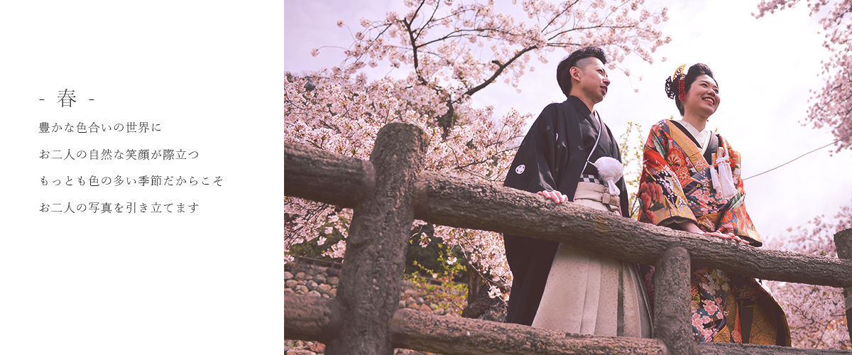 春鳥取で和装を着てフォトウェディングを撮影しております